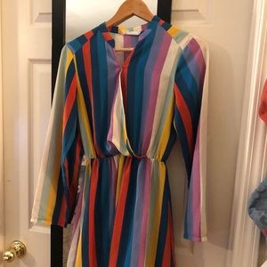 All in Favor Rainbow Surplice Long-Sleeved Dress